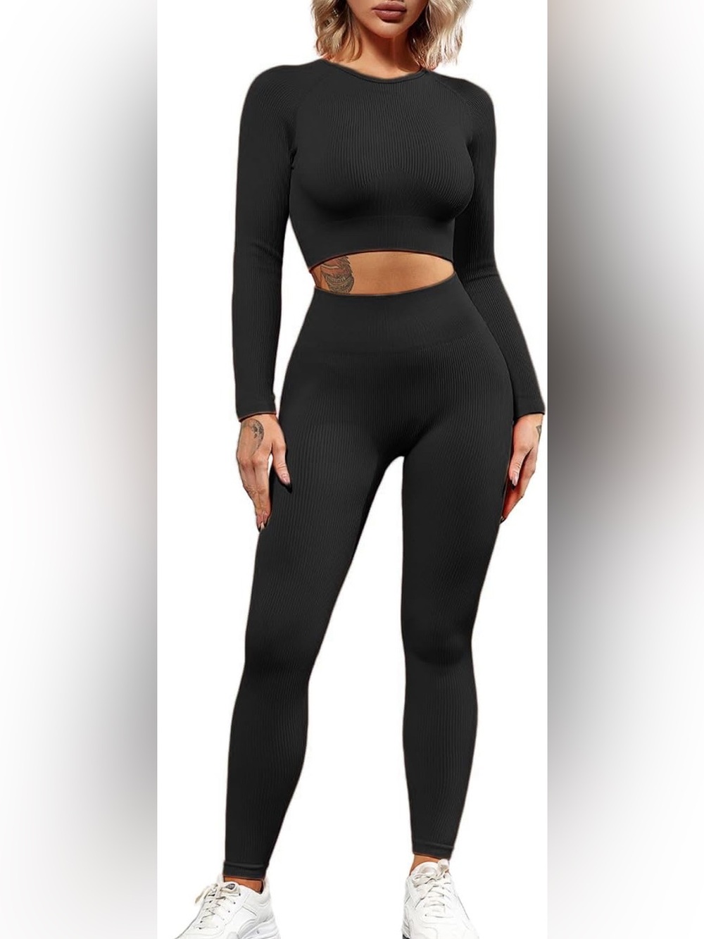QINSEN Cropped Ribbed Lounge Set